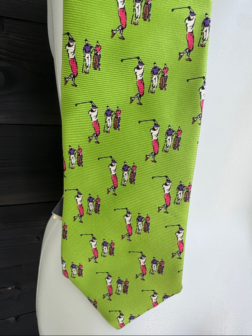 Vintage Rare Hand made Polo Ralph Lauren NeckTie Mens Silk Green Golf Print NEW